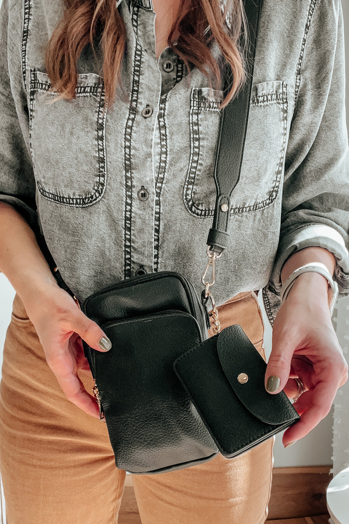 cross body vegan leather black purse
