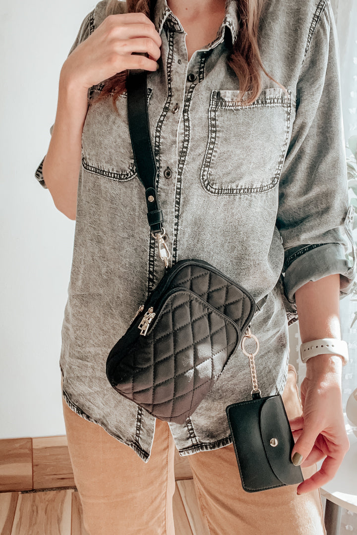 cross body quilted black purse