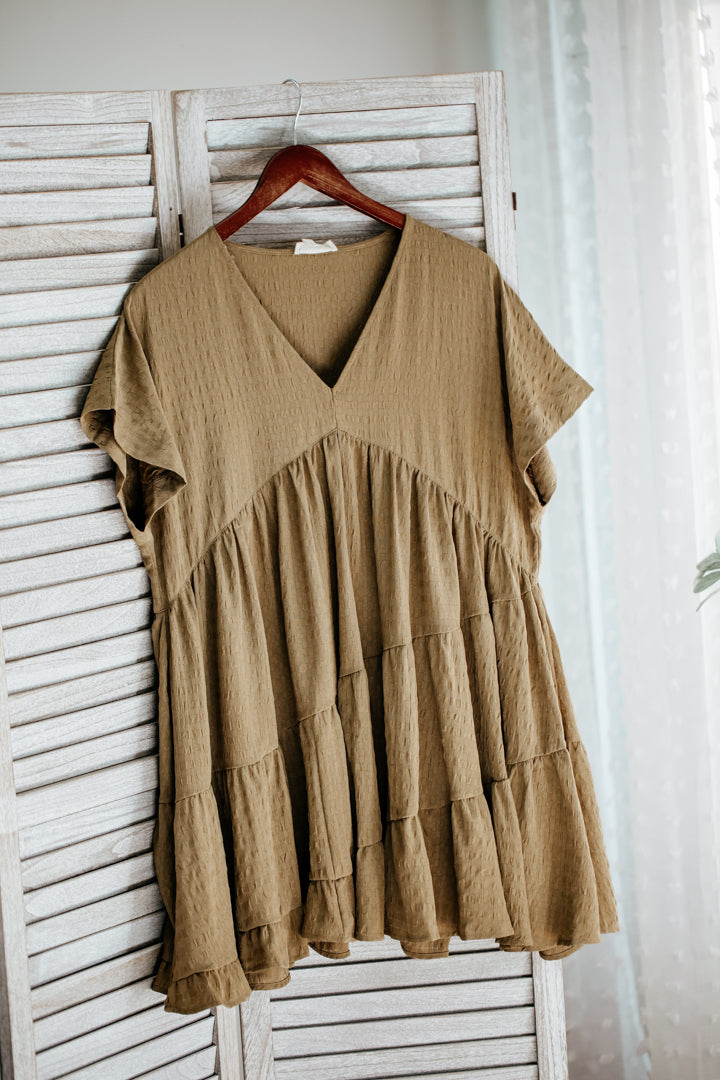 plus size womens olive green baby doll short sleeve dress entro