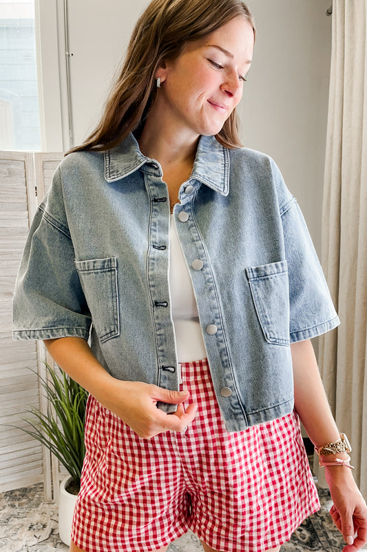 Women's boxy, cropped denim shirt jacket 