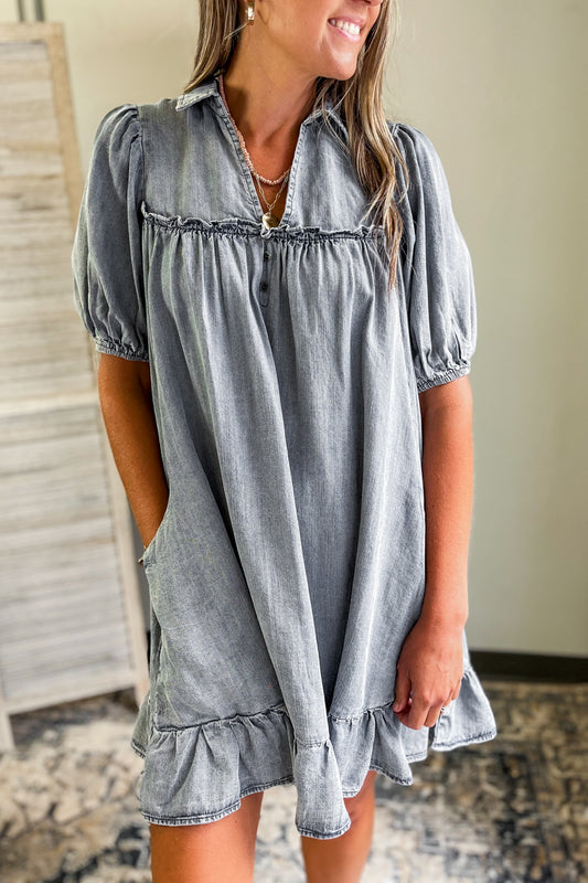 Short Sleeve Ruffle Bottom Dress