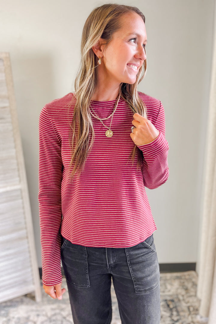 Women's stripe relaxed long sleeve with side slits