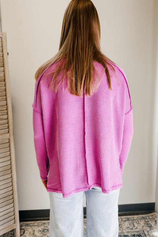Ribbed Long Sleeve Round Neck