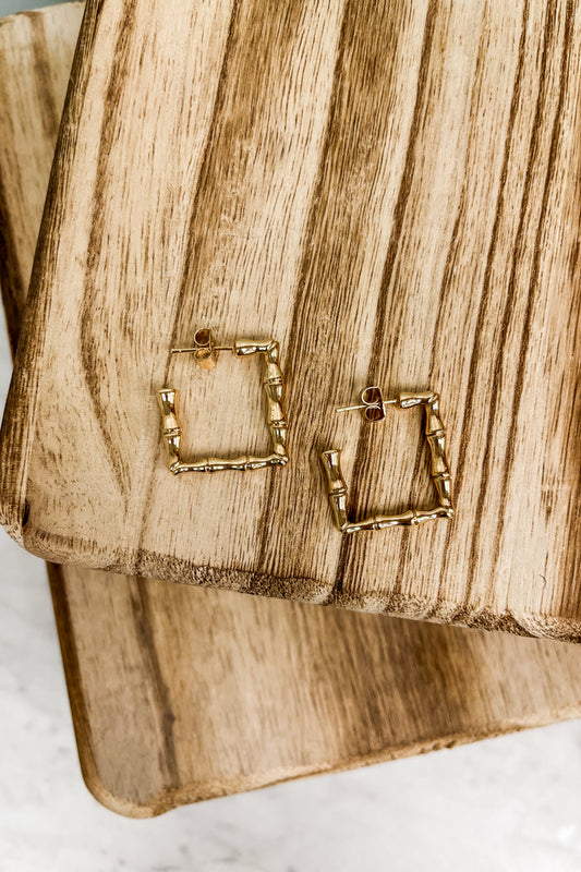 Bamboo Textured Square Hoops