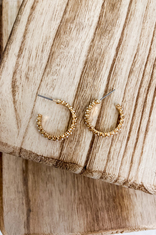 Pave Pearl Textured Hoops