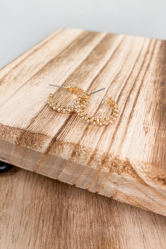 Pave Pearl Textured Hoops