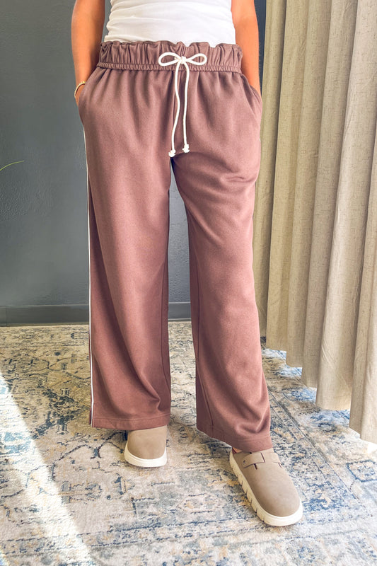 Women's fold over drawstring track wide leg pants