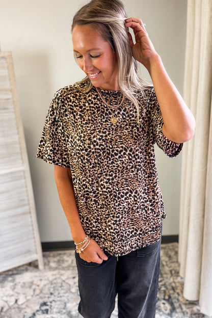 An animal print mocha color top for women