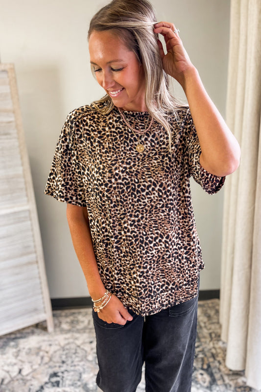 An animal print mocha color top for women