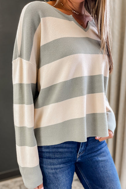 Striped Henley Neck Sweater