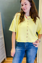Oversized, boxy button up cardigan sweater yellow