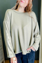 Ribbed crewneck top with raw seam details olive