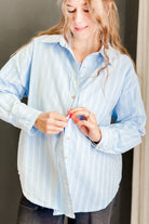 Oversized striped button up shirt blue