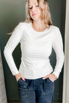 Women's ribbed long sleeve fitted top white