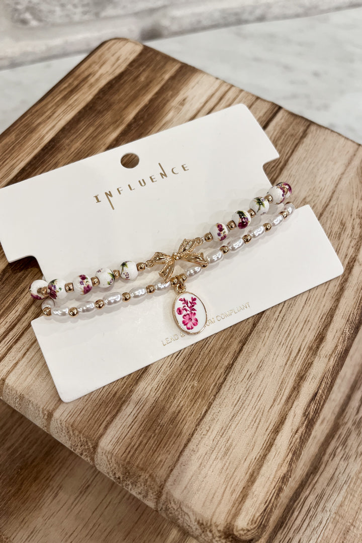 2 Row Bow Bracelet Set