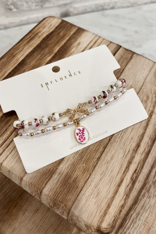2 Row Bow Bracelet Set