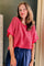 pink Stripe textured scallop trim top for women.