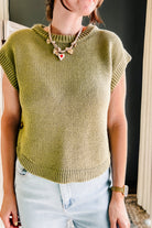 Side button detail knit sleeveless sweater for women olive green