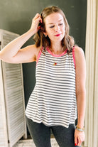 Flowy striped tank top with contrast pink
