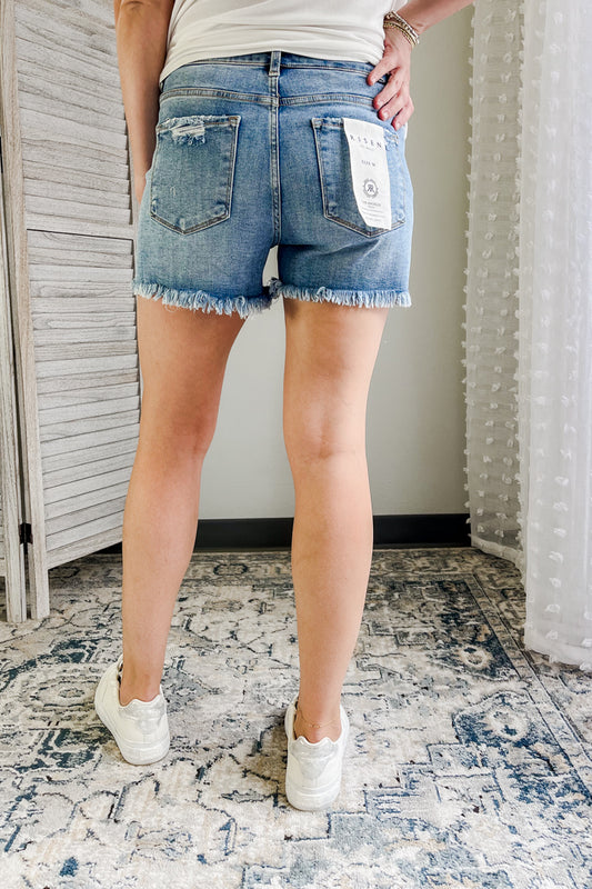 Frayed High Rise Shorts