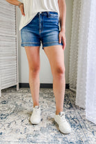 Women's high rise shorts with welt pocket detail