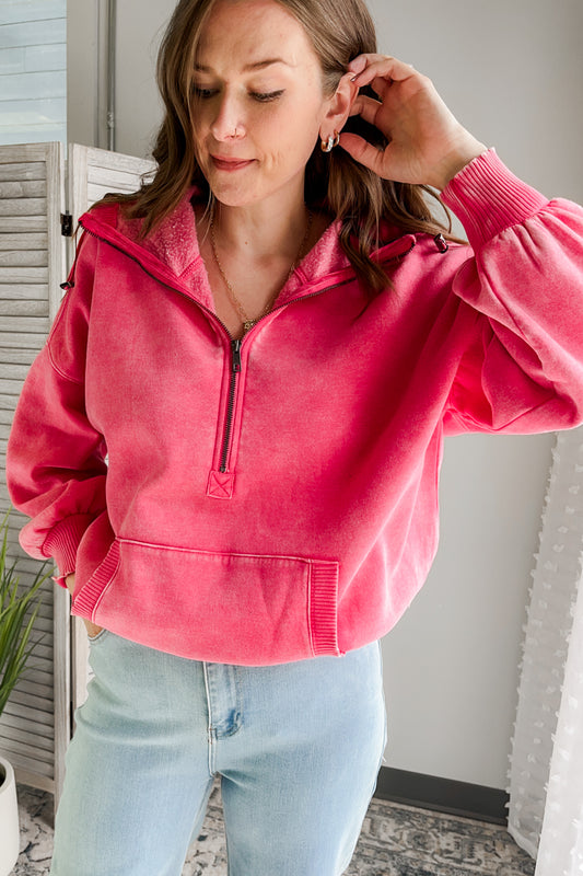 Women's oversized acid wash hoodie sweatshirt pink
