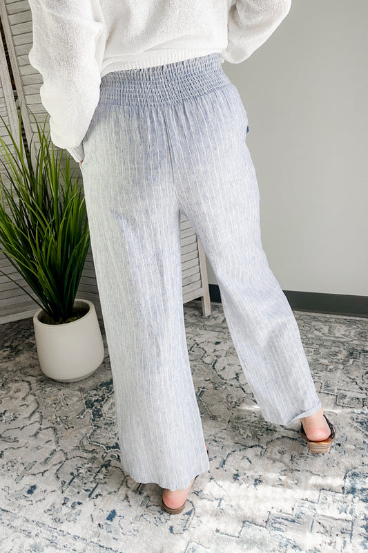 Smocked Pinstripe Pants