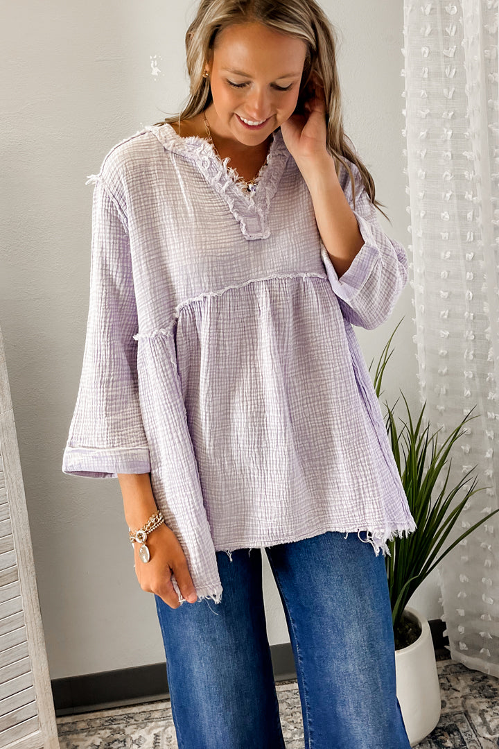 Women's relaxed-fitting gauze tunic top lilac