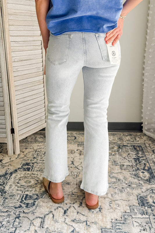 High Rise Distressed Ankle Flare