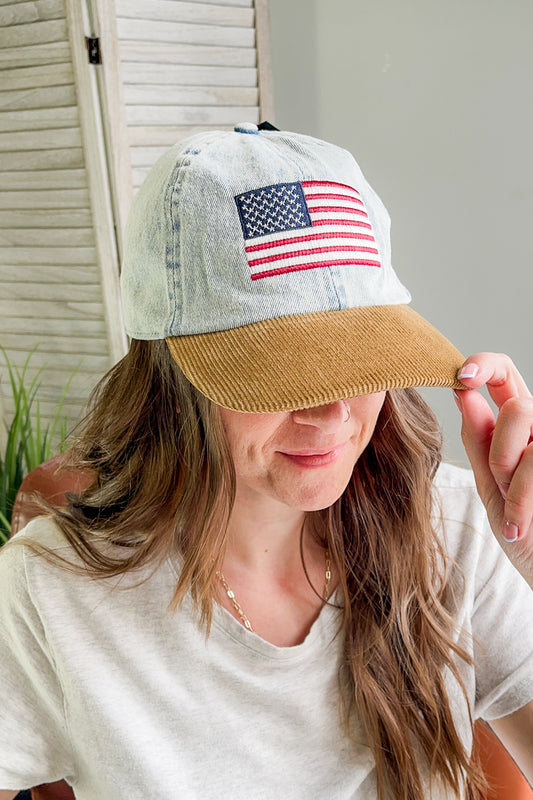 corduroy american flag baseball cap hat denim 