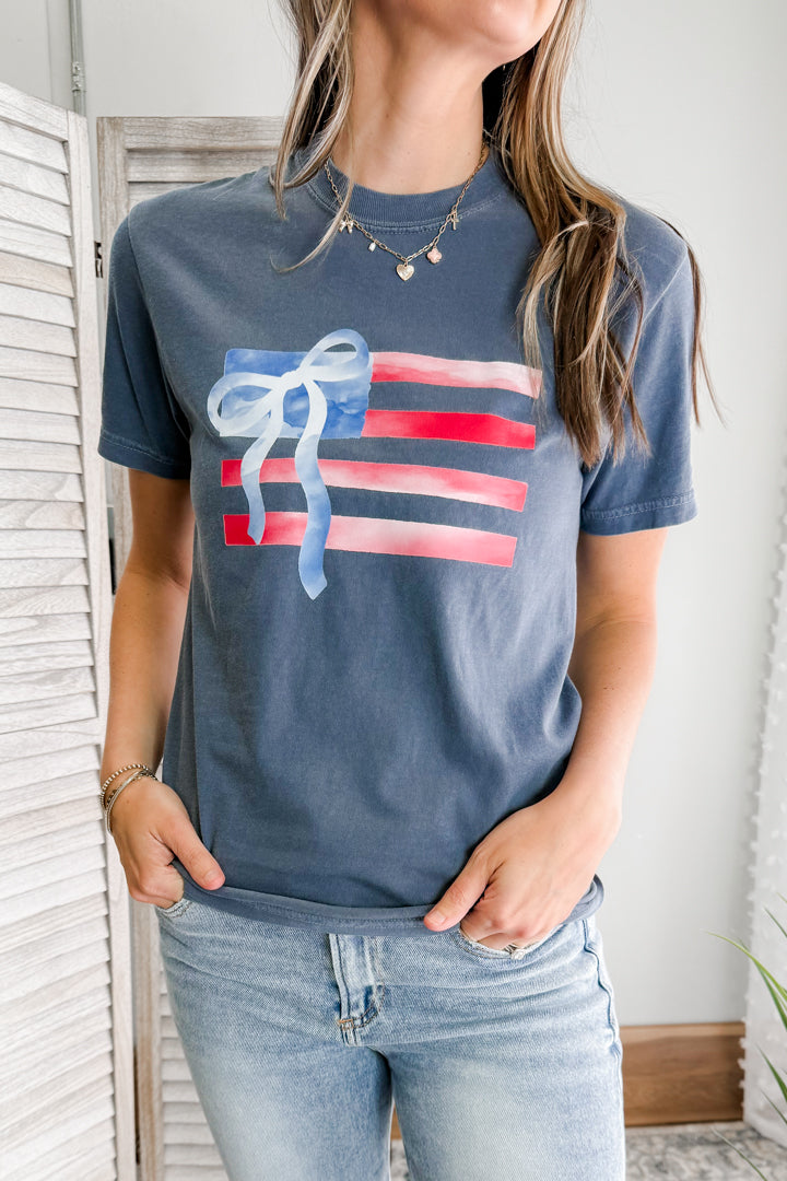 American Flag Bow Tee