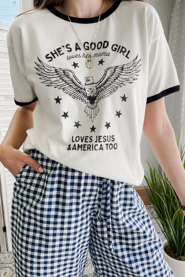 Women's relaxed-fitting tee with "Free Falling" by Tom Petty lyrics eagle american