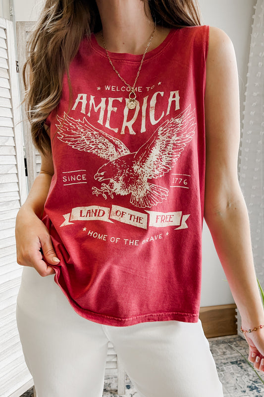 Women's relaxed-fitting tank top with patriotic graphic red summer