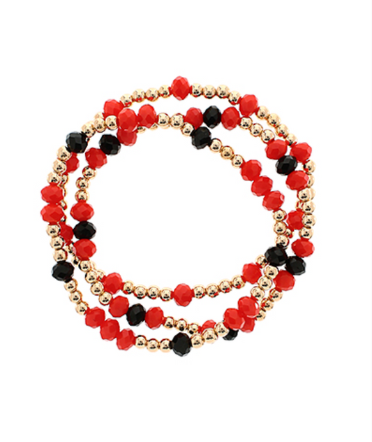 Red And Black Beaded Bracelet Set