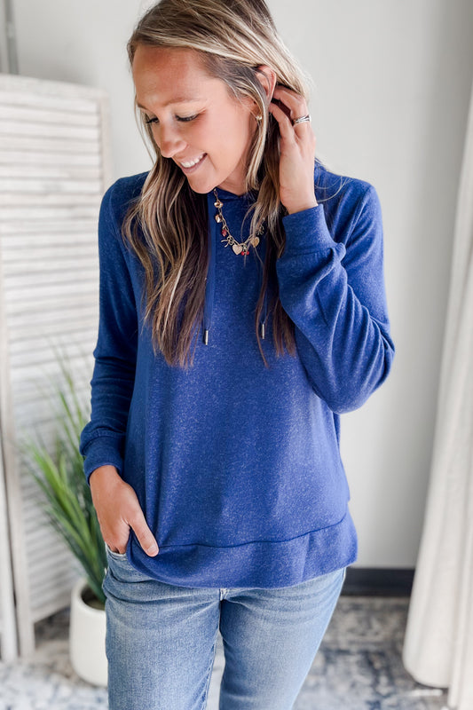 Women's blue drawstring hoodie