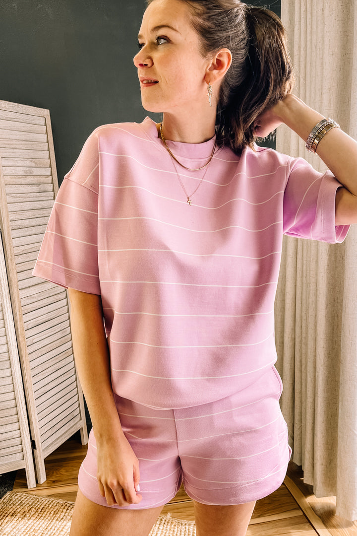 Striped tee made from buttery scuba-knit material