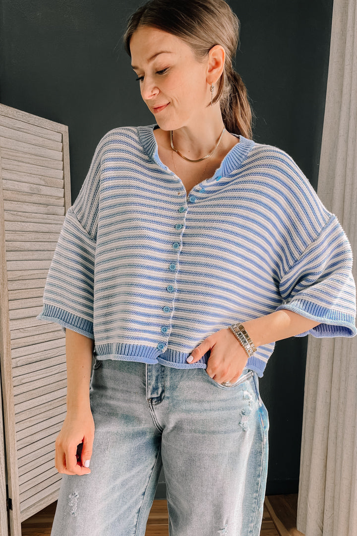  three-quarter length sleeve striped cardigan