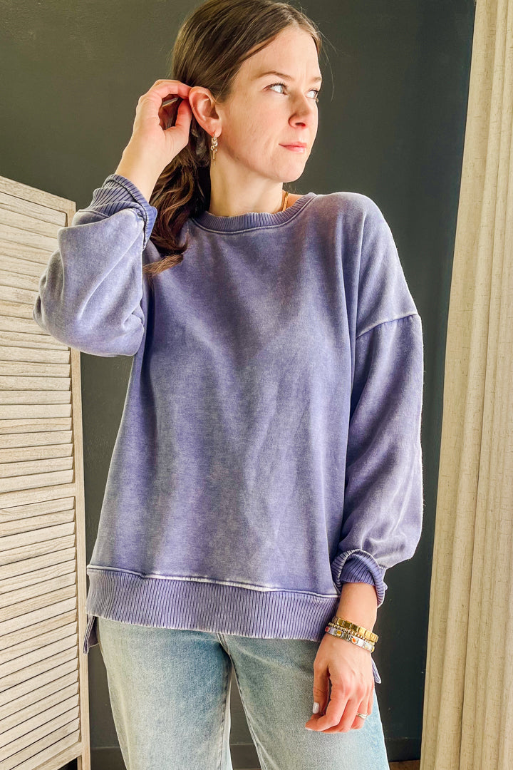 fleece pullover with pockets blue