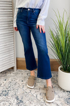 Women's high rise cropped bootcut denim with subtle flare