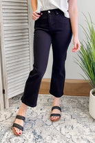 Women's black high rise straight denim with tummy control elastic band