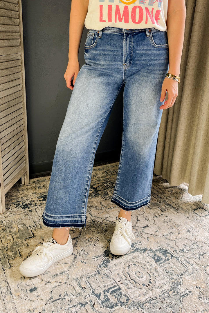 Slouchy relaxed denim with raw hem detail