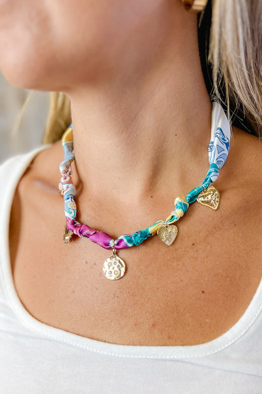 Disk & Heart Fabric Necklace