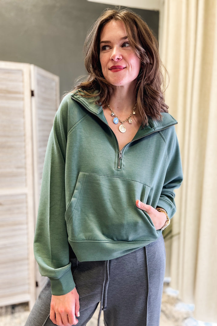half zip scuba pullover green