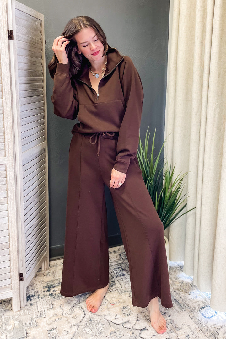 scuba wide leg lounge pant brown