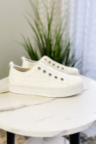 Women's canvas pull-on sneaker with platform sole white