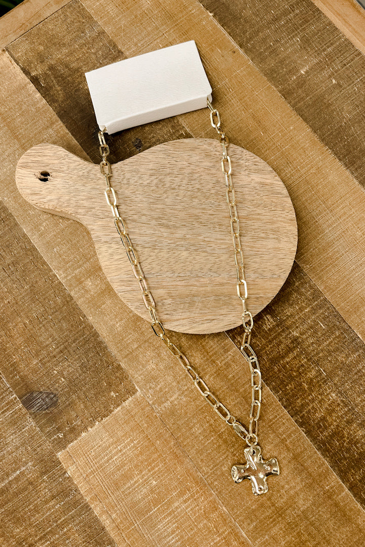 gold cross paperclip chain necklace
