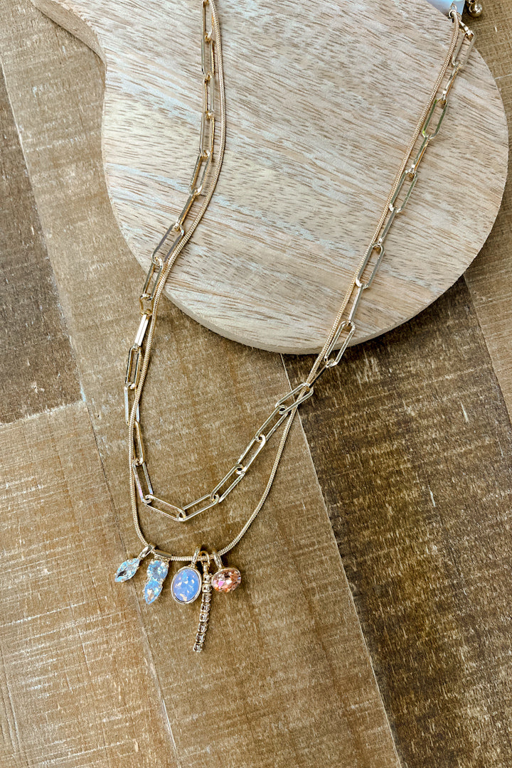 5 charm gold double layer necklace