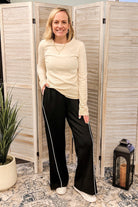 Wide leg elevated track pants with ankle slits