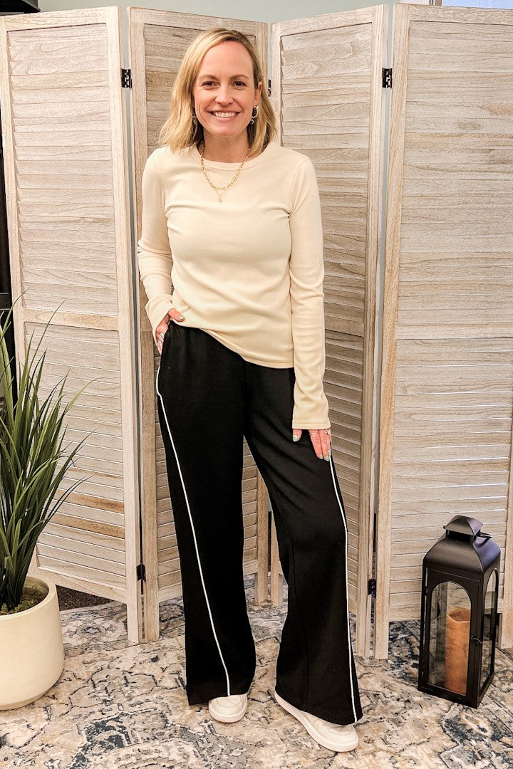 Wide leg elevated track pants with ankle slits