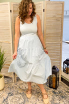 Tiered, sleeveless midi dress blue